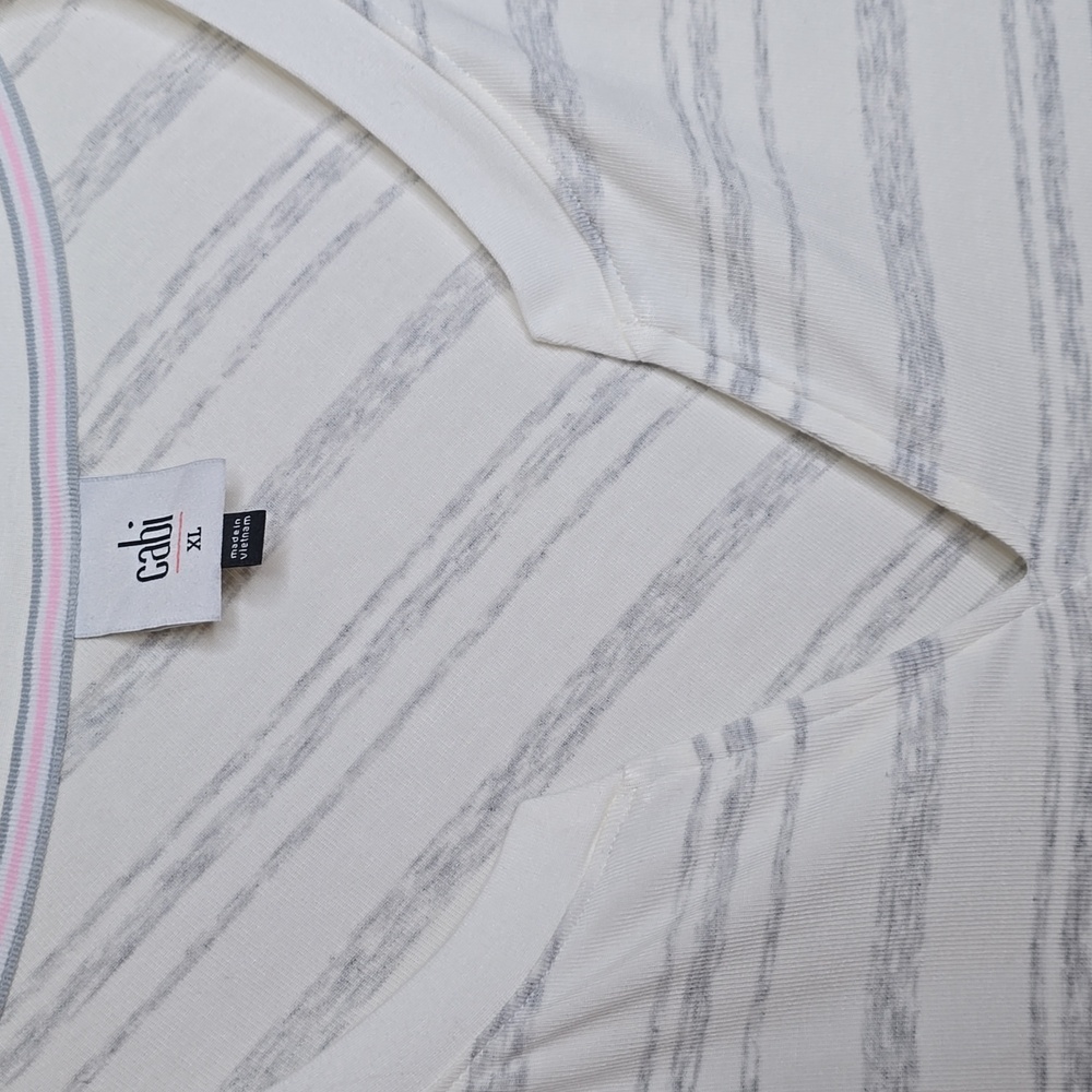 Cabi 5930 White Gray Stripped Atc Habit Long Sleeve Oversized Tshirt Size XL - Picture 5 of 8